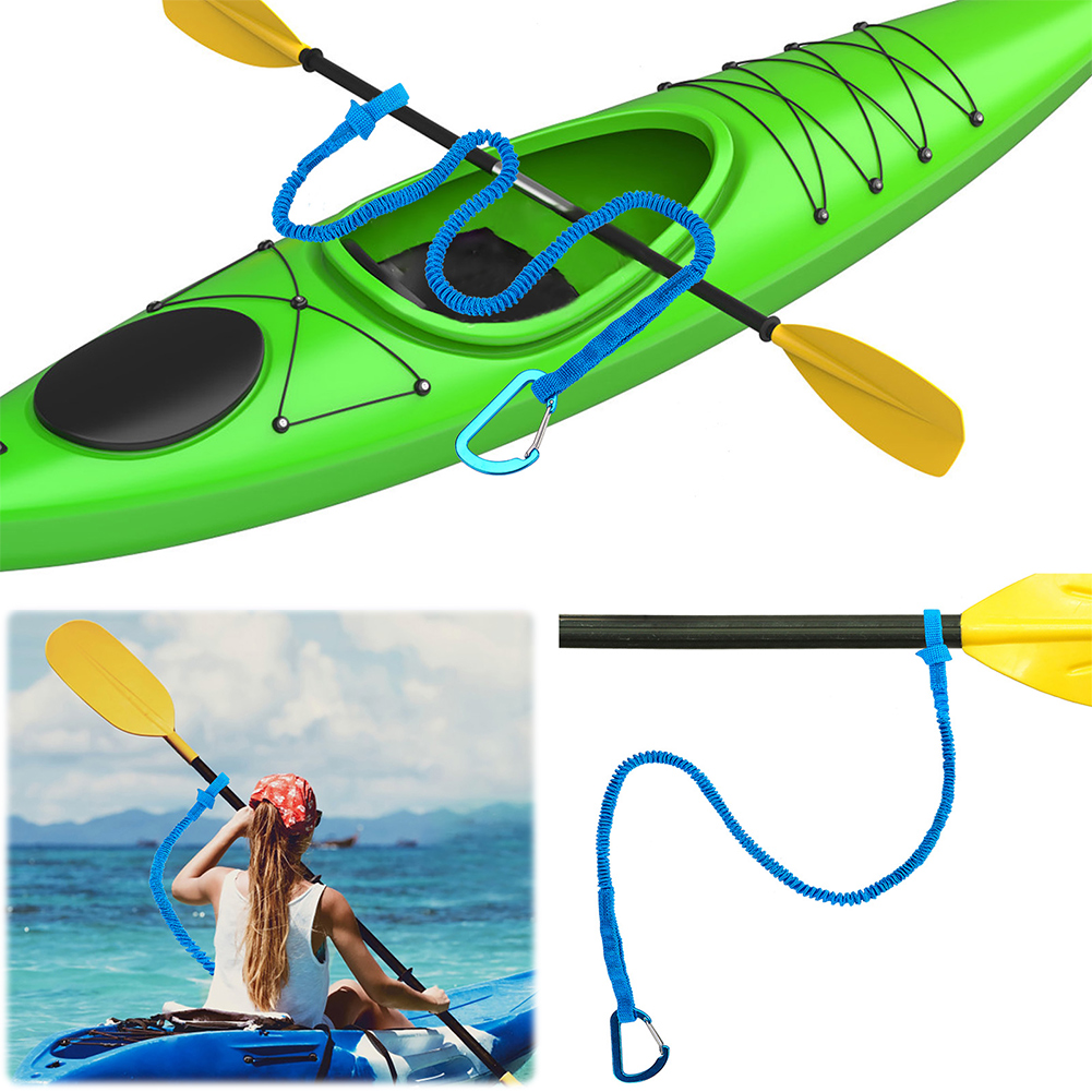 Fishing Kayak Paddle - สายรัดพายเรือคายัคแบบปรับได้ 4~1 ชิ้น สายยืดหยุ่นป้องกันการสูญหาย สายคล้องแบบขดสำหรับพายเรือคายัค ตกปลา