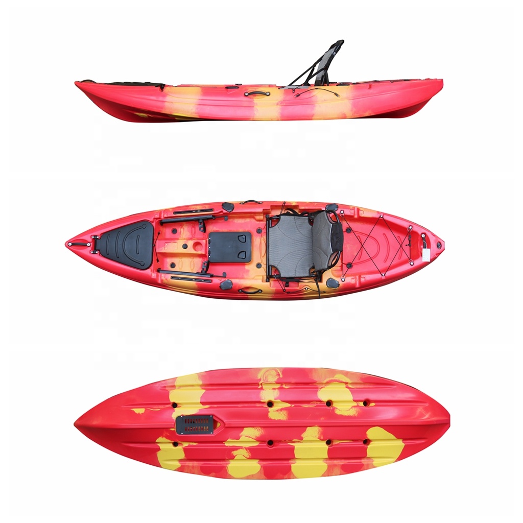 Fishing Kayak Sit In - 10ft คนเดียวนั่งบนด้านบนตกปลาเท้าเหยียบ Kayak Catamaran เรือคายัคพลาสติกพร้อมระบบหางเสือสําหรับขาย